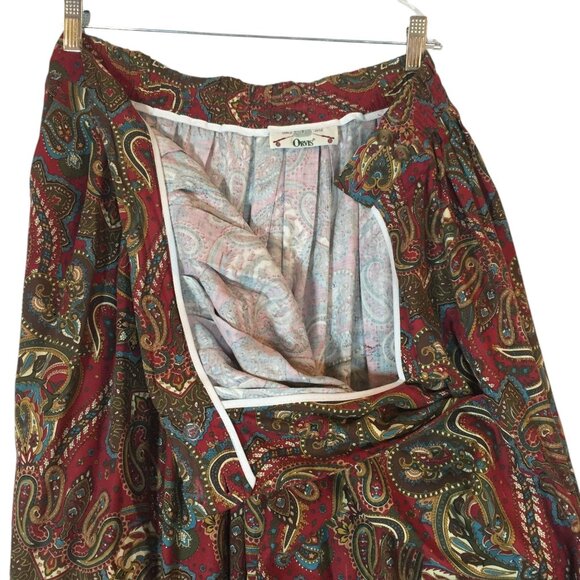 ORVIS Midi Pleated Skirt Size XL Paisley Burgundy Pockets Side Zip Elastic Waist - Picture 9 of 11